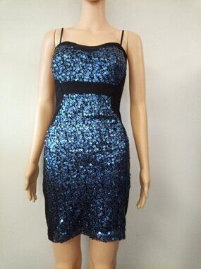 Ruby Rox Black Blue Sequin Mini Dress Junior Size 3